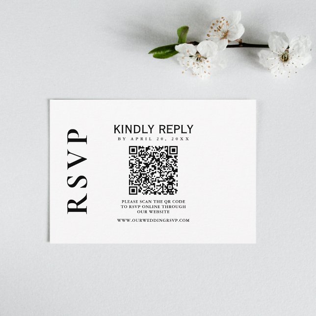 Modern Black and White Classic RSVP Card (Simplify wedding RSVPs with our QR code feature, ensuring easy and hassle-free responses.)