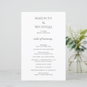 Modern Black and White Classy Wedding Program