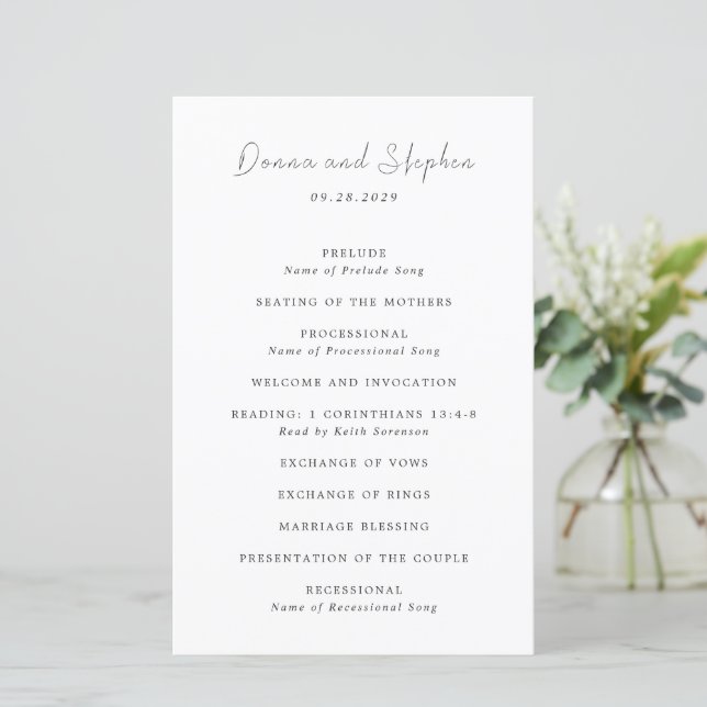 Modern Black and White Clean Wedding Program (Standing Front)