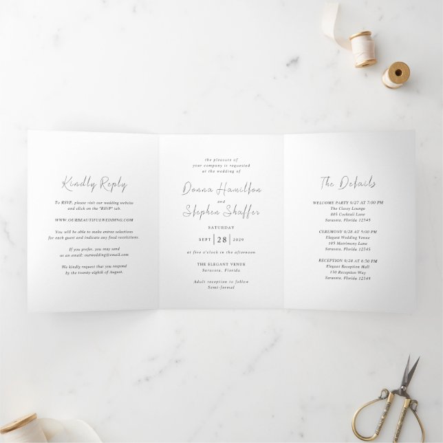 Modern Black and White Clean Wedding Tri-Fold Invitation (Inside)
