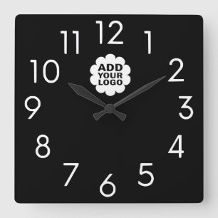 Modern Black And White Company Logo Promotional Square Wall Clock