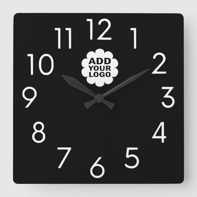 Modern Black And White Company Logo Promotional Square Wall Clock (Front)