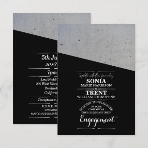 Modern Black and White Concrete Engagement Invitation