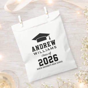 Modern Black and White Custom Graduation Party Favour Bags