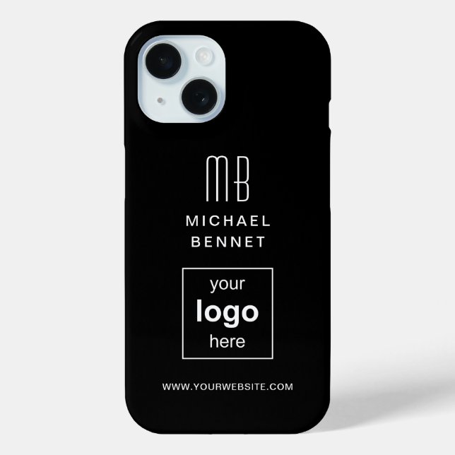 Modern Black And White Custom Logo Business Case-Mate iPhone Case (Back)