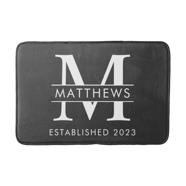 Modern Black and White Custom Monogram  Bath Mat  (Front)