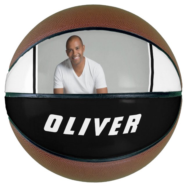 Modern Black and White Custom Name Text Photo Basketball (Front)