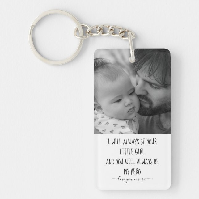  Modern Black And White Custom Photo, Fathers Day  Key Ring (Front)
