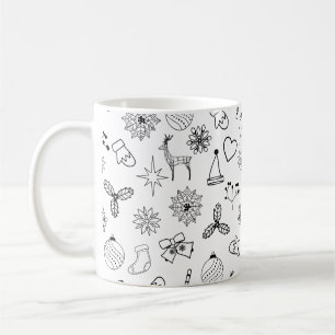 Modern Black and White Cute Christmas Pattern Coffee Mug