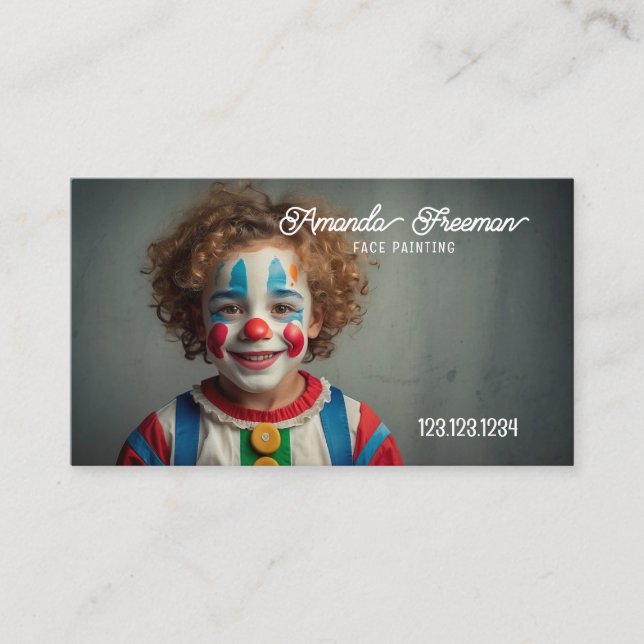 Modern Black and White Cute Kid Face Painter Business Card (Front)