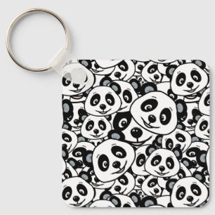 Modern Black and White Cute Panda Bear Pattern Key Ring