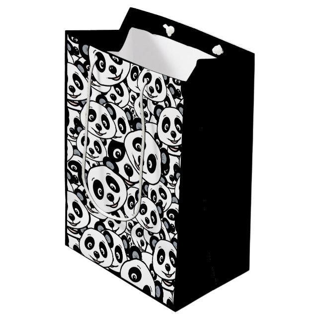 Modern Black and White Cute Panda Bear Pattern Medium Gift Bag (Front Angled)