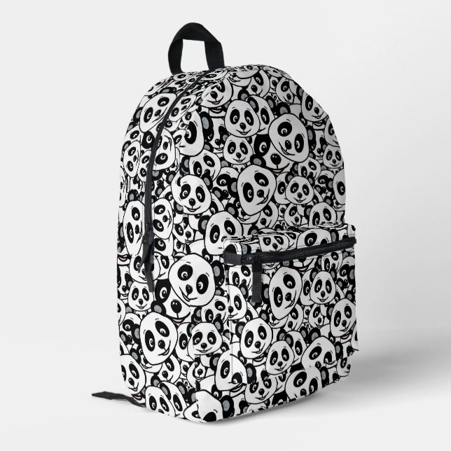 Modern Black and White Cute Panda Bear Pattern Printed Backpack (Back Corner Left)