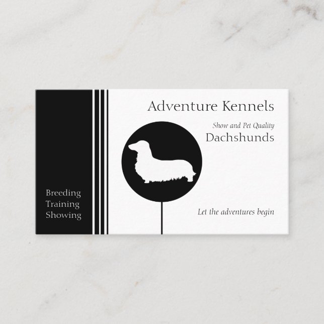 Modern Black and White Dachshund Silhouette Business Card (Front)