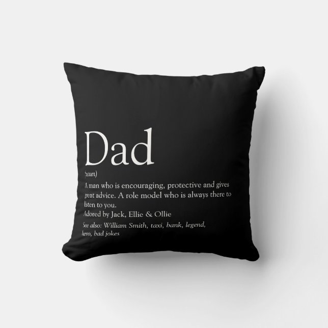 Modern Black and White Dad Daddy Father Definition Cushion (Front)