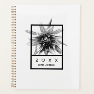 Modern Black and White Dahlia Floral Personalised Planner