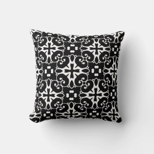 Modern Black and White damask Graphic Floral Cushion