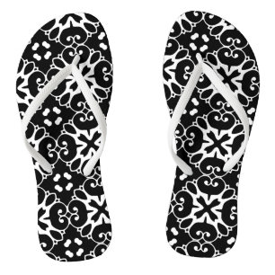 Modern Black and White damask Graphic Floral Flip Flops