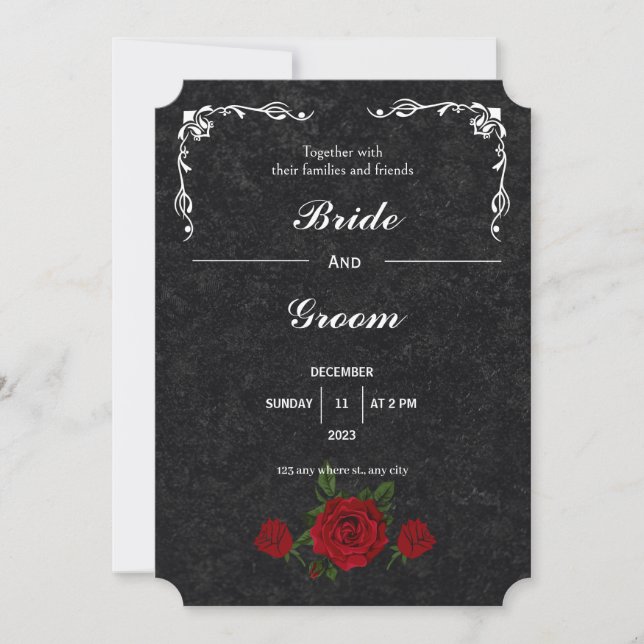 Modern Black And White Deco Art Wedding Invitation (Front)