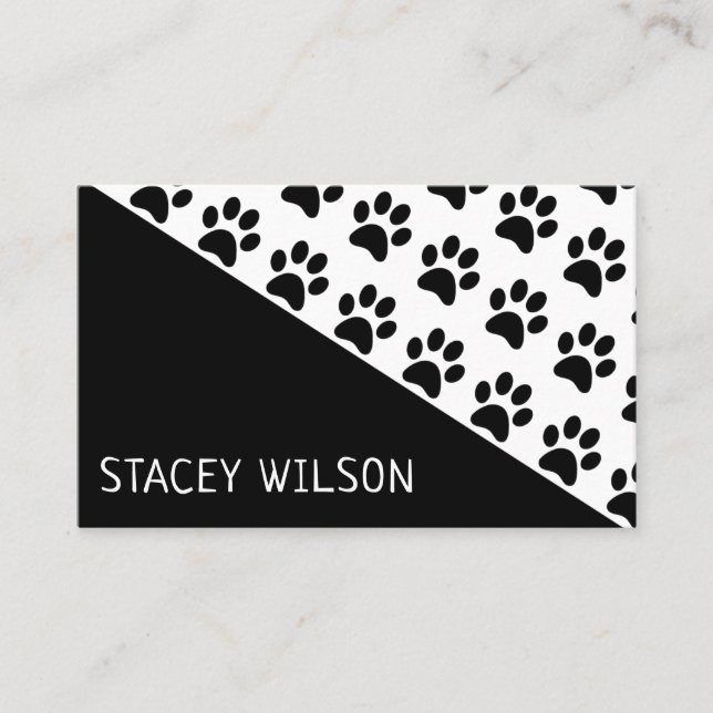 Modern Black And White Dog Walker Or Pet Groomer Business Card (Front)