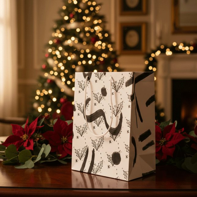 Modern Black and white doodle style art  Medium Gift Bag (Creator Uploaded)