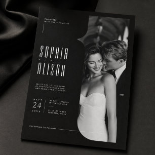 Modern Black and White Editorial Photo Wedding Invitation