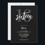 Modern Black and White Elegant 16th Birthday Invitation<br><div class="desc">A simple modern 16th birthday invitation featuring elegant calligraphy script typography and minimalist design in black and white colour.</div>
