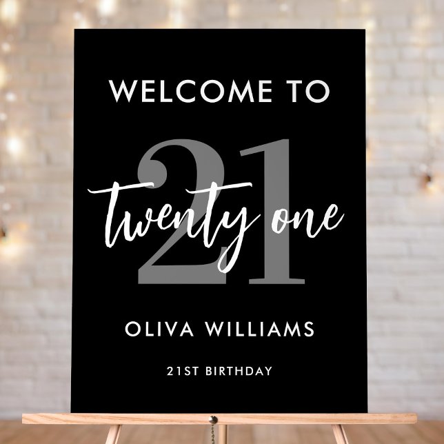 Modern Black and White Elegant 21st Birthday Acrylic Sign (Creator Uploaded)