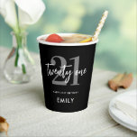 Modern Black and White Elegant 21st Birthday Paper Cups<br><div class="desc">A simple modern 21st birthday paper cups featuring elegant calligraphy script typography and minimalist design.</div>