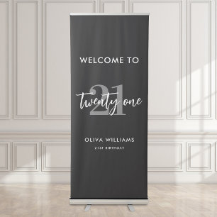 Modern Black and White Elegant 21st Birthday Retractable Banner