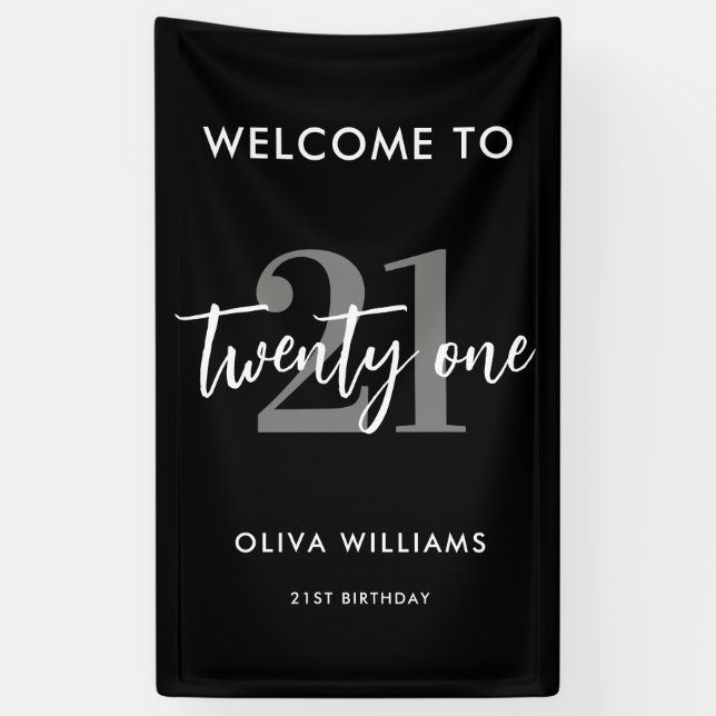Modern Black and White Elegant 21st Birthday Sign (Vertical)