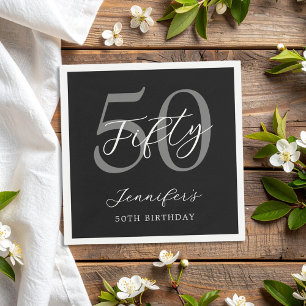 Modern Black and White Elegant 50th Birthday Napkin