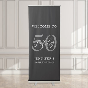 Modern Black and White Elegant 50th Birthday Retractable Banner
