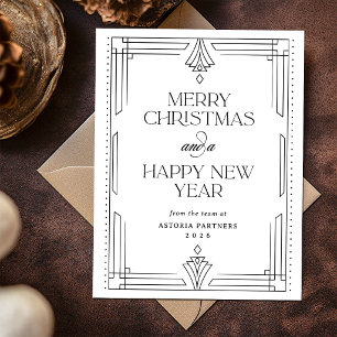 Modern Black and White Elegant Corporate Christmas Holiday Postcard