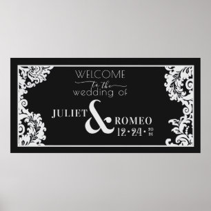 Modern Black and White Elegant Damask Floral Poster