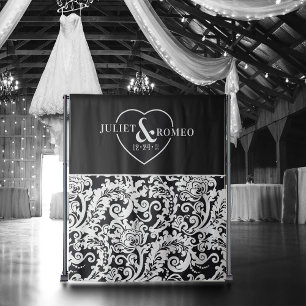 Modern Black and White Elegant Wedding Backdrop Tapestry