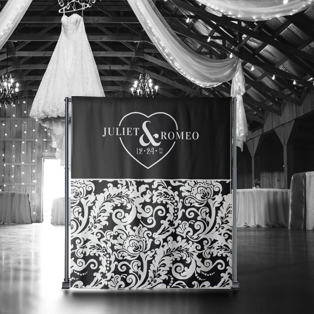 Modern Black and White Elegant Wedding Backdrop Tapestry (black and white wedding backdrop for photos wedding background for reception)