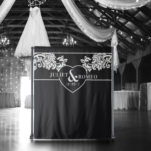 Modern Black and White Elegant Wedding Backdrop Tapestry (elegant black and white wedding backdrop for photo booth)