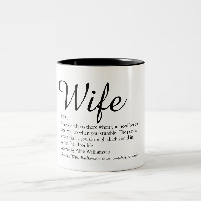 Modern Black and White Elegant Wife Definition  Two-Tone Coffee Mug (Center)