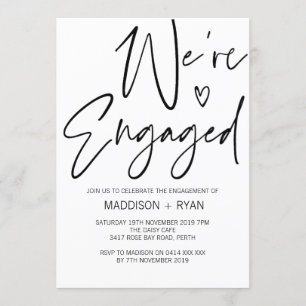 Modern Black and White Engagement Invitation Heart