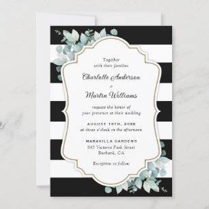 Modern Black and White Eucalyptus Greenery Wedding Invitation