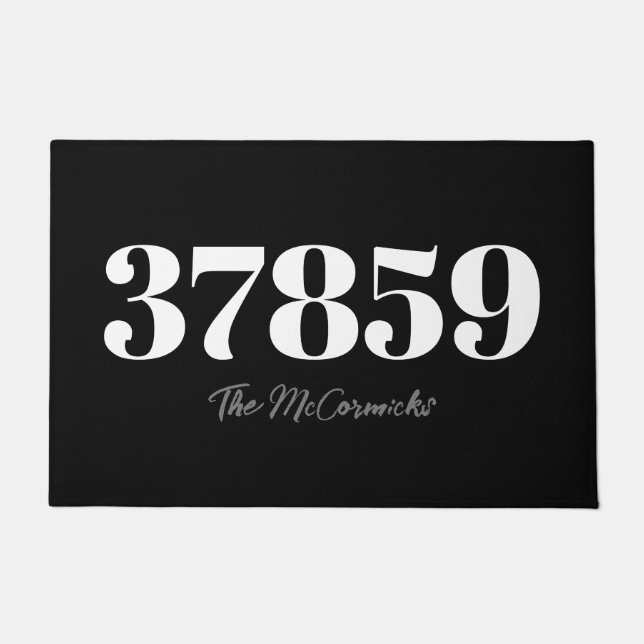 Modern Black And White Family Monogram Zip Code  Doormat (Front)
