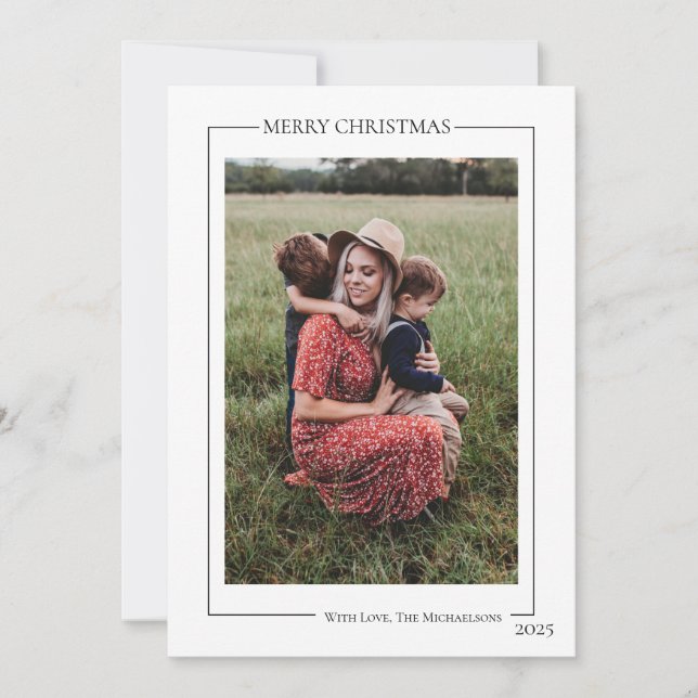 Modern Black and White Family Photo  Holiday Card (Front)