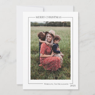 Modern Black and White Family Photo  Holiday Card