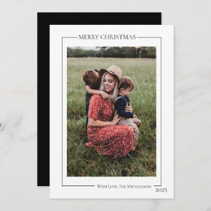Modern Black and White Family Photo  Holiday Card