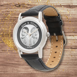 Modern Black and White Family Photo Watch