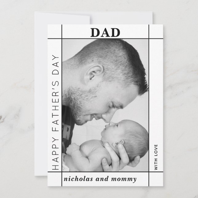 Modern black and white Father's Day photo          Holiday Card (Front)