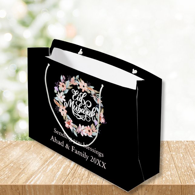 Modern Black and White Floral Eid Mubarak Gift Bag (Creator Uploaded)