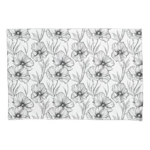 Modern Black and White Floral Elegant Pillowcase
