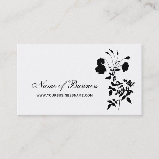 Modern Black and White Floral Elegant Rose Flower Business Card (Front)